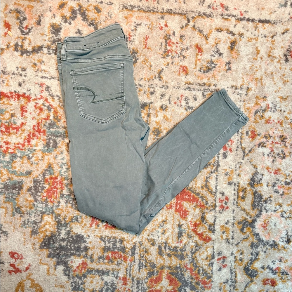 AE Olive Green Distressed Super Stretch Jegging